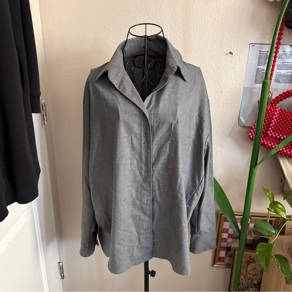 Enza Costa Button Up Blouse Gray 2 - Picture 2 of 8